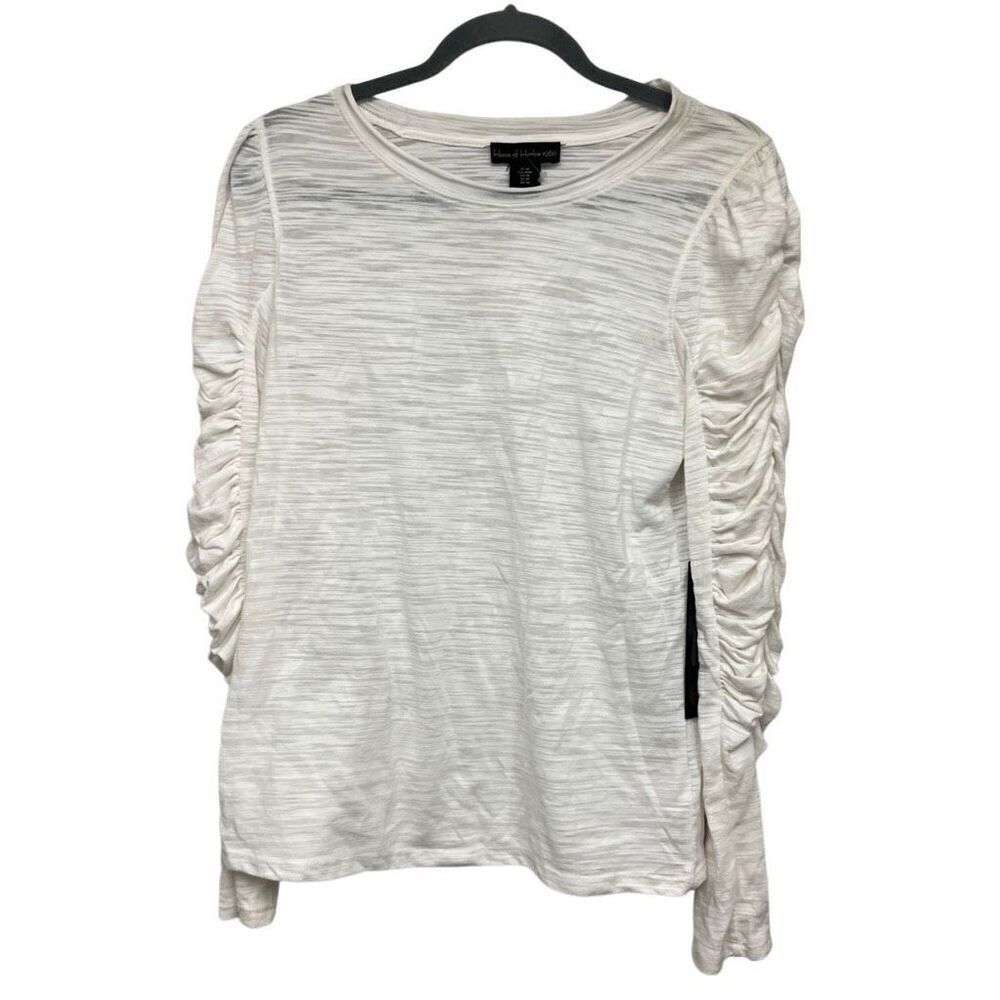 House of Harlow white sheer long sleeve ruched blouse size medium
